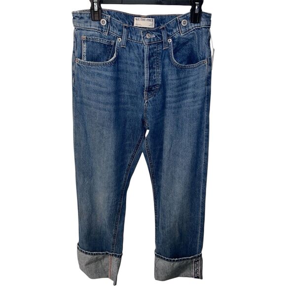 We the Free Slade Slim Selvedge Jeans Womens Sz 28 Cropped Cuffed New - Picture 1 of 10
